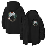 Whimsical Cat and Mushroom Unisex Full-Zip Printed Waterproof Hooded Windbreaker