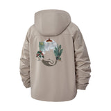 Whimsical Cat and Mushroom Unisex Full-Zip Printed Waterproof Hooded Windbreaker