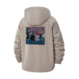 Sleeping Cat Under Cherry Trees Unisex Full-Zip Printed Waterproof Hooded Windbreaker