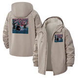 Sleeping Cat Under Cherry Trees Unisex Full-Zip Printed Waterproof Hooded Windbreaker