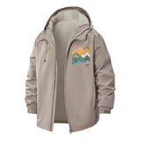 Geometric Mountain Bear Unisex Full-Zip Printed Waterproof Hooded Windbreaker