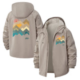Geometric Mountain Bear Unisex Full-Zip Printed Waterproof Hooded Windbreaker