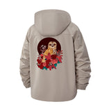 Owl and Floral Art Unisex Full-Zip Printed Waterproof Hooded Windbreaker