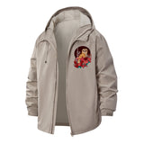Owl and Floral Art Unisex Full-Zip Printed Waterproof Hooded Windbreaker