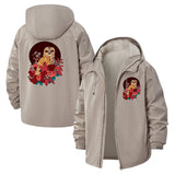 Owl and Floral Art Unisex Full-Zip Printed Waterproof Hooded Windbreaker