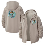 Ocean Wave and Octopus Unisex Full-Zip Printed Waterproof Hooded Windbreaker