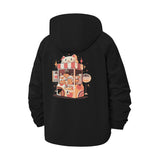 Cat Cafe Cart Unisex Full-Zip Printed Waterproof Hooded Windbreaker