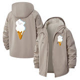Cute Cat Ice Cream Unisex Full-Zip Printed Waterproof Hooded Windbreaker