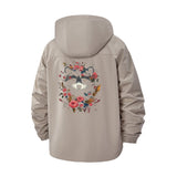 Raccoon Floral Wreath Unisex Full-Zip Printed Waterproof Hooded Windbreaker