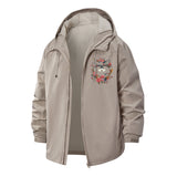 Raccoon Floral Wreath Unisex Full-Zip Printed Waterproof Hooded Windbreaker