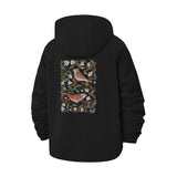 Botanical Bird Motif Unisex Full-Zip Printed Waterproof Hooded Windbreaker