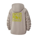 Hand-Drawn Cat Graphic Unisex Full-Zip Printed Waterproof Hooded Windbreaker