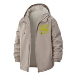 Hand-Drawn Cat Graphic Unisex Full-Zip Printed Waterproof Hooded Windbreaker