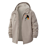 Bear and Camper Graphic Unisex Full-Zip Printed Waterproof Hooded Windbreaker