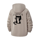Sad Cartoon Cat Unisex Full-Zip Printed Waterproof Hooded Windbreaker