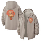 Samurai Cat Unisex Full-Zip Printed Waterproof Hooded Windbreaker