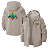 Geometric Mountain Sunrise Unisex Full-Zip Printed Waterproof Hooded Windbreaker