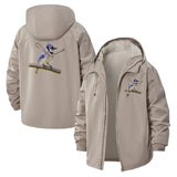 Blue Jay Bird Unisex Full-Zip Printed Waterproof Hooded Windbreaker