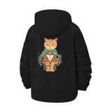Armed Cat Character Unisex Full-Zip Printed Waterproof Hooded Windbreaker
