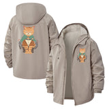 Armed Cat Character Unisex Full-Zip Printed Waterproof Hooded Windbreaker