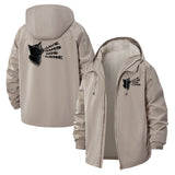 Distressed Cat Graphic Unisex Full-Zip Printed Waterproof Hooded Windbreaker