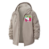 Chicken on Stripes Unisex Full-Zip Printed Waterproof Hooded Windbreaker