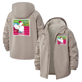 Chicken on Stripes Unisex Full-Zip Printed Waterproof Hooded Windbreaker