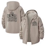 Shark Fin Graphic Unisex Full-Zip Printed Waterproof Hooded Windbreaker