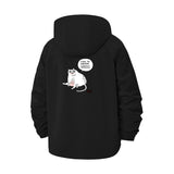 Playful Cat Cartoon Unisex Full-Zip Printed Waterproof Hooded Windbreaker