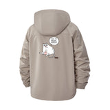 Playful Cat Cartoon Unisex Full-Zip Printed Waterproof Hooded Windbreaker