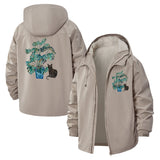 Leopard and Monstera Plant Unisex Full-Zip Printed Waterproof Hooded Windbreaker