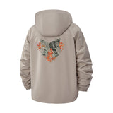 Cat and Floral Heart Unisex Full-Zip Printed Waterproof Hooded Windbreaker