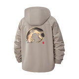 Zen Brushstroke Cat Unisex Full-Zip Printed Waterproof Hooded Windbreaker