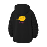 Cute Cartoon Orange Unisex Full-Zip Printed Waterproof Hooded Windbreaker