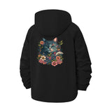 Floral Cat Unisex Full-Zip Printed Waterproof Hooded Windbreaker