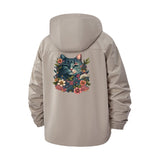 Floral Cat Unisex Full-Zip Printed Waterproof Hooded Windbreaker