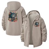 Floral Cat Unisex Full-Zip Printed Waterproof Hooded Windbreaker