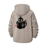 Cat Reading Book Unisex Full-Zip Printed Waterproof Hooded Windbreaker
