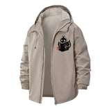 Cat Reading Book Unisex Full-Zip Printed Waterproof Hooded Windbreaker