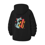 Cute Cat With Hot Dog Unisex Full-Zip Printed Waterproof Hooded Windbreaker