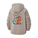 Cute Cat With Hot Dog Unisex Full-Zip Printed Waterproof Hooded Windbreaker
