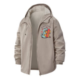 Cute Cat With Hot Dog Unisex Full-Zip Printed Waterproof Hooded Windbreaker