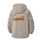 Coffee Lover Typography Unisex Full-Zip Printed Waterproof Hooded Windbreaker