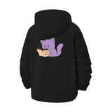 Cute Cat Reading Book Unisex Full-Zip Printed Waterproof Hooded Windbreaker