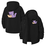 Cute Cat Reading Book Unisex Full-Zip Printed Waterproof Hooded Windbreaker