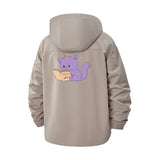 Cute Cat Reading Book Unisex Full-Zip Printed Waterproof Hooded Windbreaker
