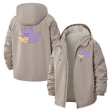 Cute Cat Reading Book Unisex Full-Zip Printed Waterproof Hooded Windbreaker