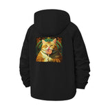 Whimsical Cat With Lollipop Unisex Full-Zip Printed Waterproof Hooded Windbreaker