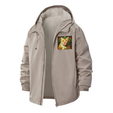 Whimsical Cat With Lollipop Unisex Full-Zip Printed Waterproof Hooded Windbreaker