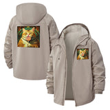 Whimsical Cat With Lollipop Unisex Full-Zip Printed Waterproof Hooded Windbreaker